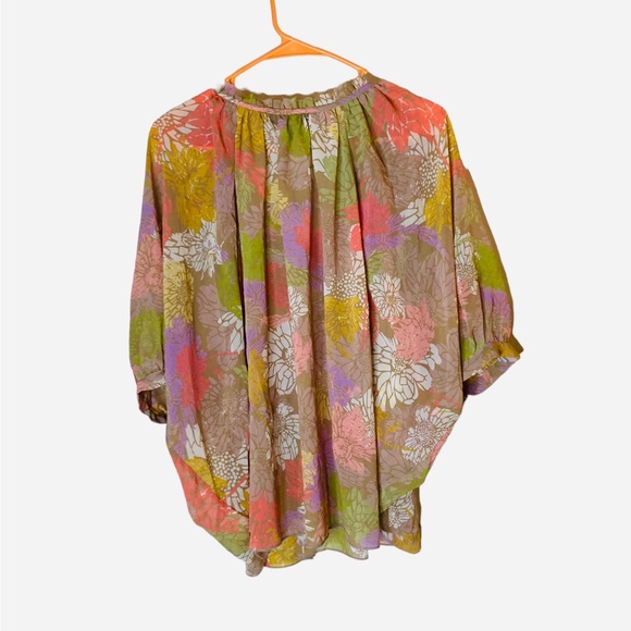 Vintage America Jeans Blouse Beige&Pastel Flowers Size XS NWT - Picture 2 of 10